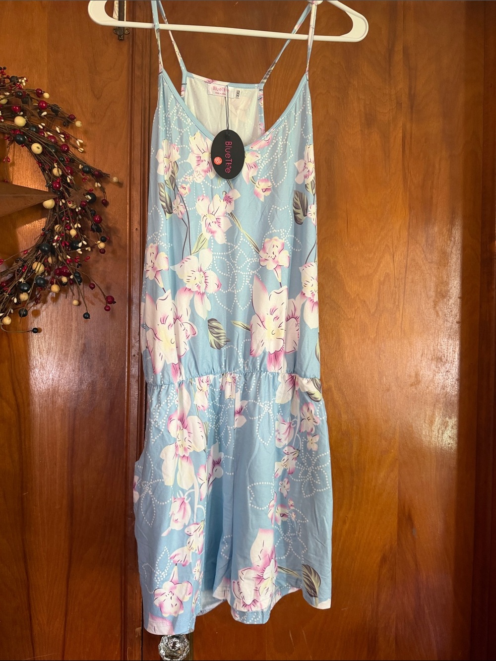 Blue Floral Spaghetti Strap romper